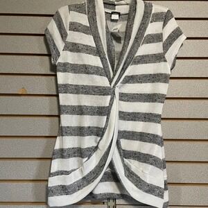 NWTS Vanity Striped Twist Front Short‎ Sleeve Lightweight Sweater Top Women's L